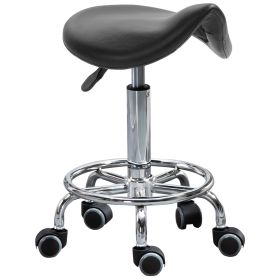 Saddle Stool PU Leather Adjustable Rolling Salon Chair Black for Massage Spa Clinic Beauty Tattoo