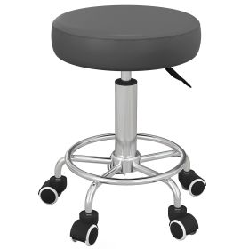 Vinsetto Salon Stool with Adjustable Height, PU Leather Barber Rolling Massage Tattoo Chair for Bar Beauty SPA, Grey